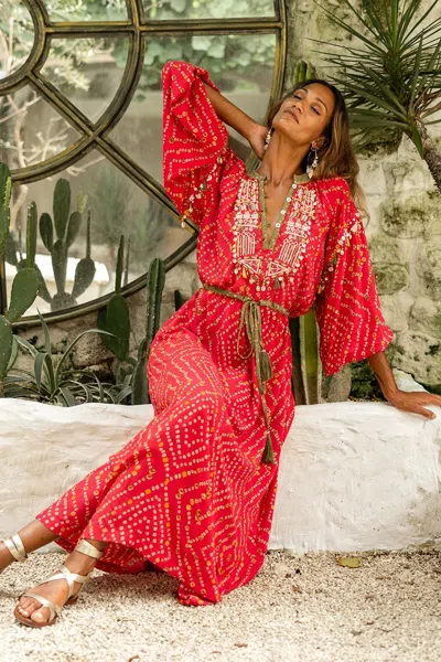 Miss June Embellished Maxi Dress In Red