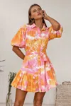Miss June Embroidered Dress In Pink/orange In Multi