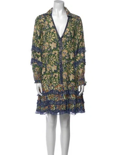 Pre-owned Miss June Floral Print Knee-length Dress In Blue