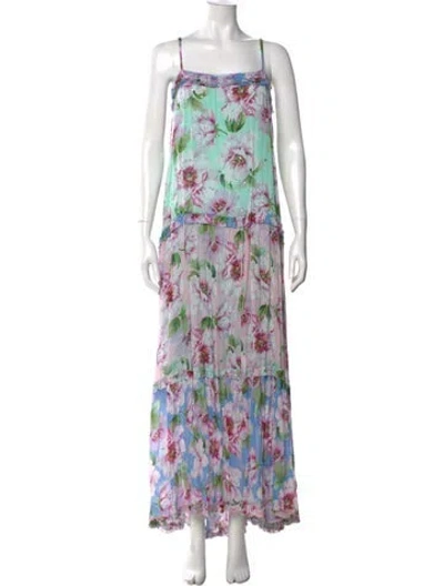 Pre-owned Miss June Floral Print Long Dress In Blue