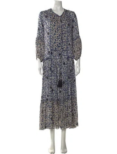 Pre-owned Miss June Floral Print Long Dress In Blue