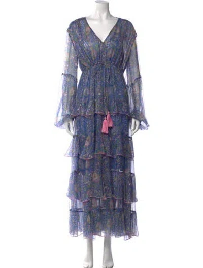 Pre-owned Miss June Floral Print Long Dress In Blue
