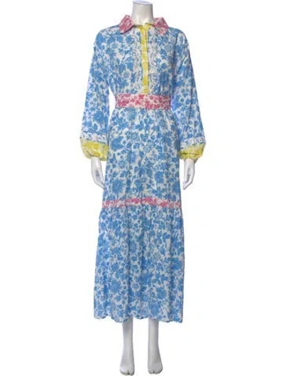 Pre-owned Miss June Floral Print Long Dress In Blue