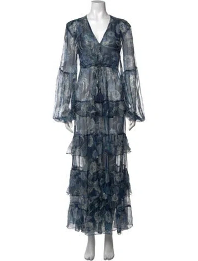 Pre-owned Miss June Floral Print Long Dress In Blue