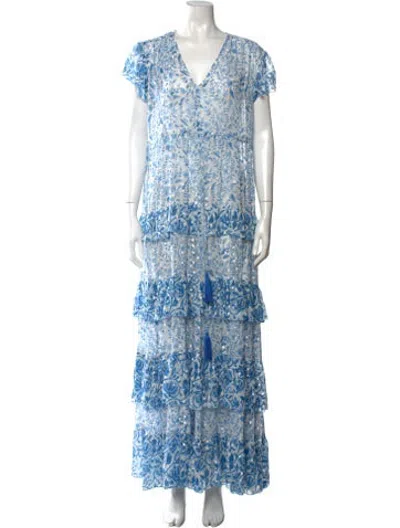 Pre-owned Miss June Floral Print Long Dress In Blue