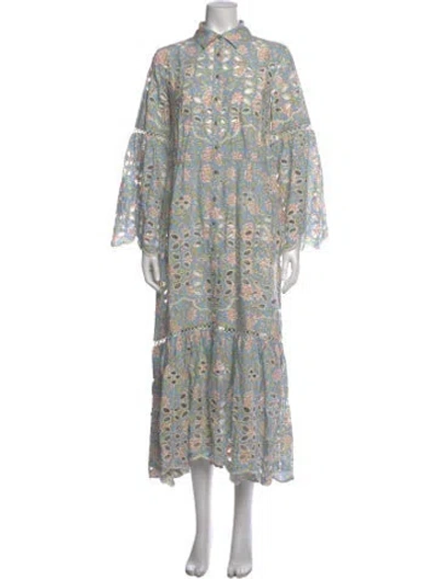 Pre-owned Miss June Floral Print Long Dress In Blue/white