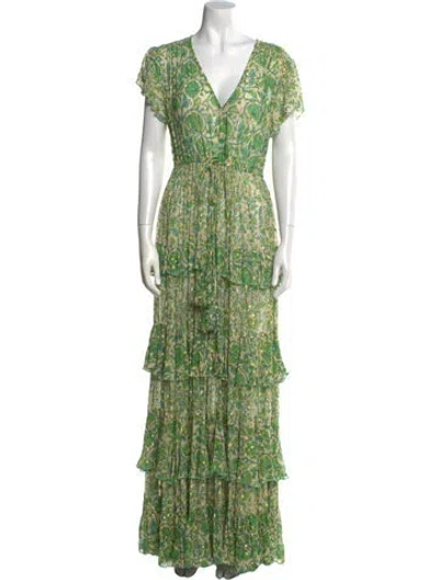 Pre-owned Miss June Floral Print Long Dress In Green