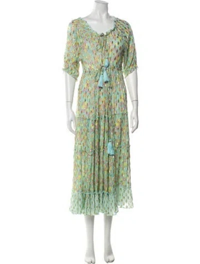 Pre-owned Miss June Floral Print Long Dress In Green