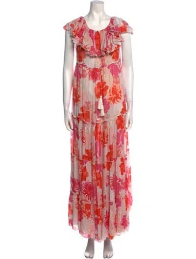 Pre-owned Miss June Floral Print Long Dress In Neutral