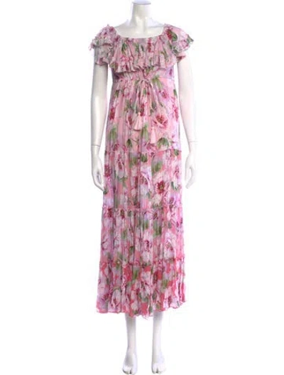 Pre-owned Miss June Floral Print Long Dress In Pink