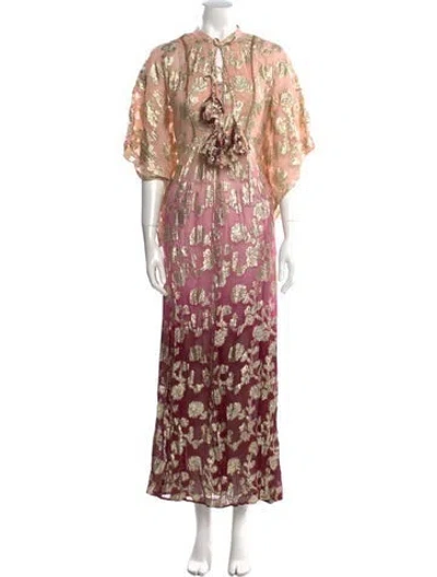 Pre-owned Miss June Floral Print Long Dress In Pink