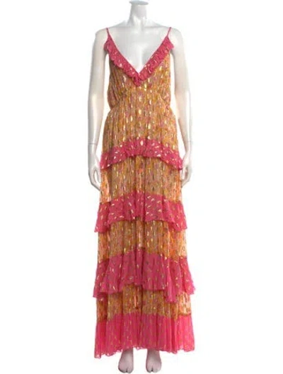 Pre-owned Miss June Floral Print Long Dress In Pink