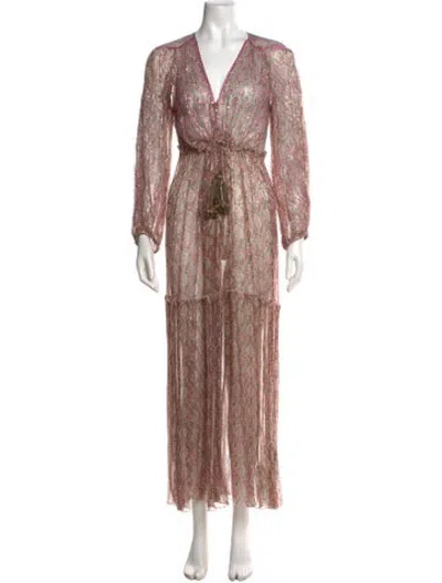 Pre-owned Miss June Floral Print Long Dress In Pink