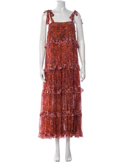 Pre-owned Miss June Floral Print Long Dress In Red