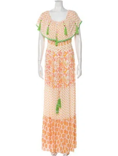 Pre-owned Miss June Floral Print Long Dress In White