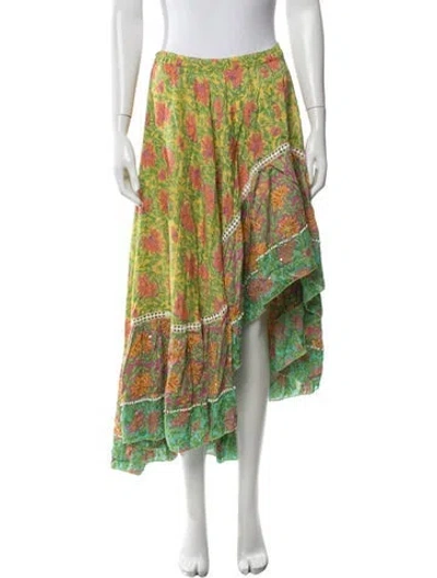 Pre-owned Miss June Floral Print Long Skirt In Green