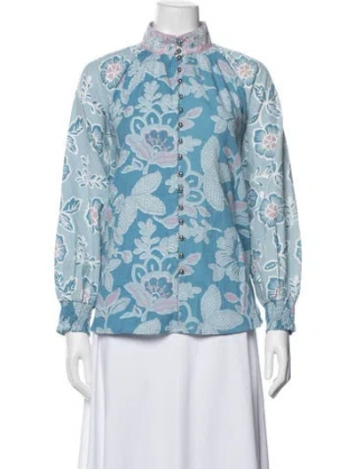 Pre-owned Miss June Floral Print Long Sleeve Blouse In Blue