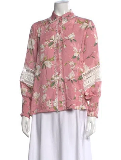 Pre-owned Miss June Floral Print Long Sleeve Blouse In Pink