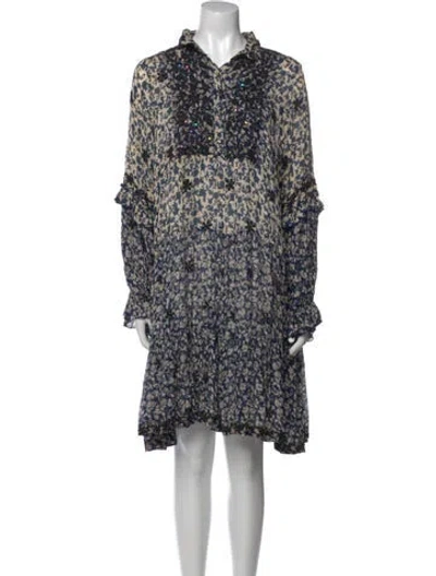 Pre-owned Miss June Floral Print Midi Length Dress In Blue