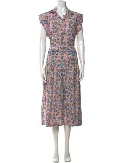 Pre-owned Miss June Floral Print Midi Length Dress In Pink
