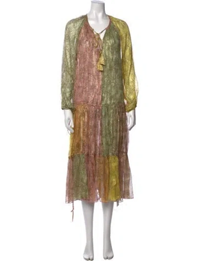 Pre-owned Miss June Floral Print Midi Length Dress In Yellow