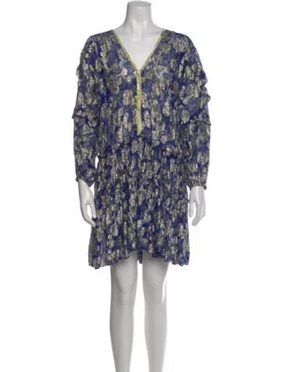 Pre-owned Miss June Floral Print Mini Dress In Blue
