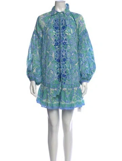 Pre-owned Miss June Floral Print Mini Dress In Blue