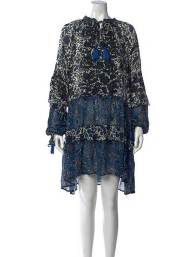 Pre-owned Miss June Floral Print Mini Dress In Blue