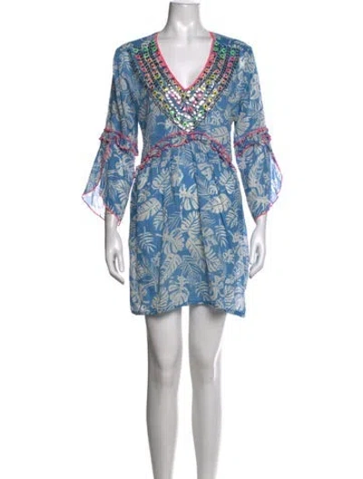 Pre-owned Miss June Floral Print Mini Dress In Blue