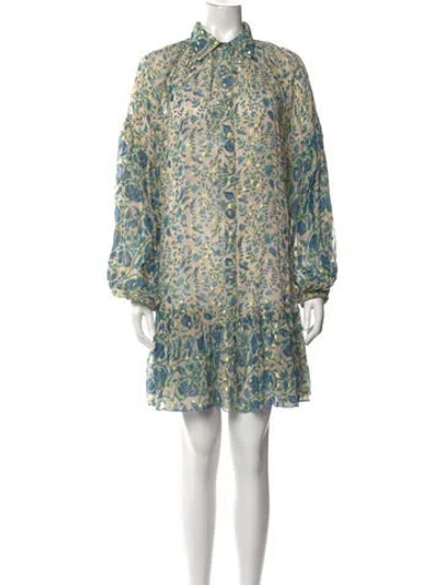 Pre-owned Miss June Floral Print Mini Dress In Blue/metallic