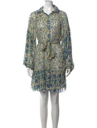 Pre-owned Miss June Floral Print Mini Dress In Blue/metallic