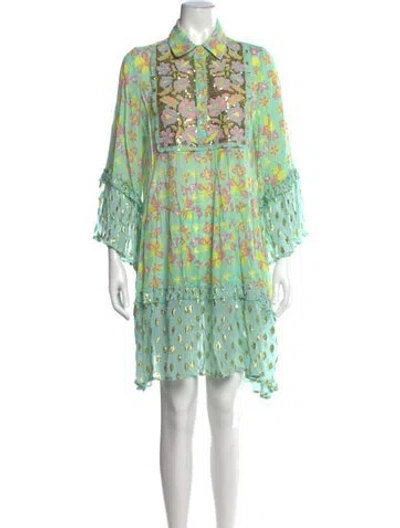 Pre-owned Miss June Floral Print Mini Dress In Green