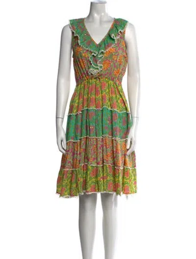 Pre-owned Miss June Floral Print Mini Dress In Green