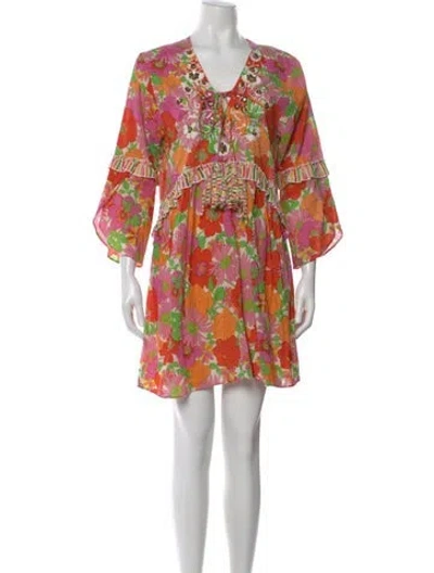 Pre-owned Miss June Floral Print Mini Dress In Orange