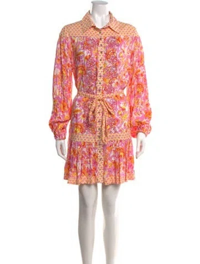 Pre-owned Miss June Floral Print Mini Dress In Orange