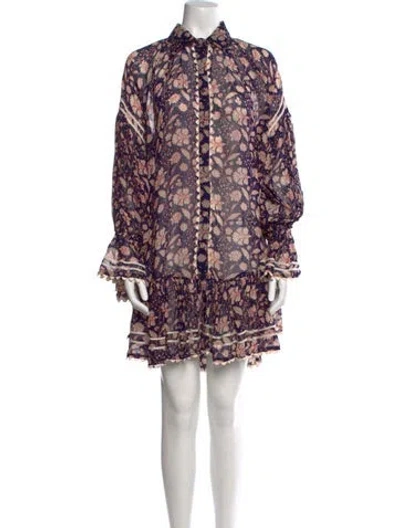 Pre-owned Miss June Floral Print Mini Dress In Purple
