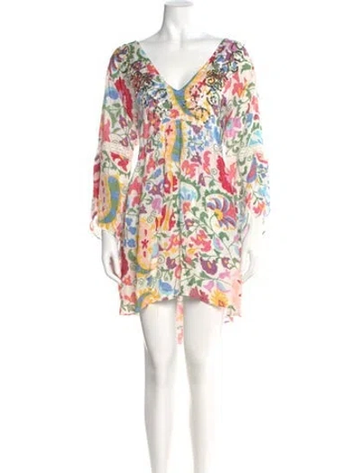 Pre-owned Miss June Floral Print Mini Dress In White