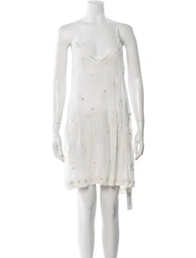 Pre-owned Miss June Floral Print Mini Dress In White