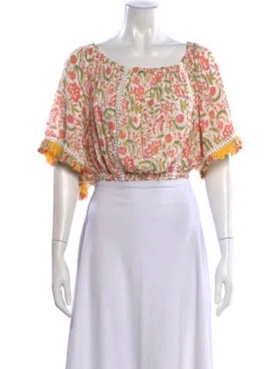 Pre-owned Miss June Floral Print Off-the-shoulder Crop Top In Neutral
