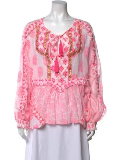 Pre-owned Miss June Floral Print Tie Neck Blouse In Pink