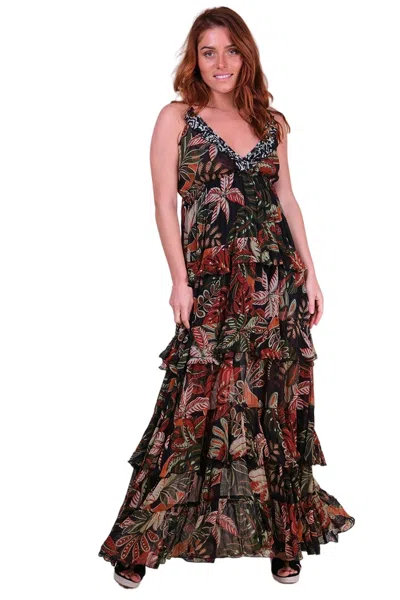 Miss June Floriana Long Dress In Brown