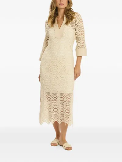 Miss June Geometric Lace V-neck Maxi Dress In Brown