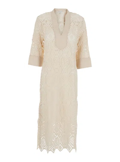 Miss June Lace Cotton Maxi Dress In Beige