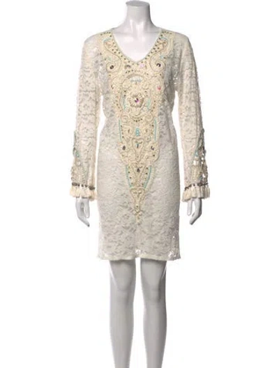 Pre-owned Miss June Lace Pattern Mini Dress In Neutrals