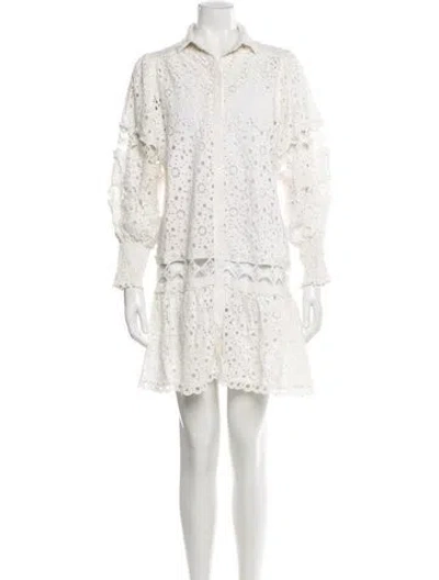 Pre-owned Miss June Lace Pattern Mini Dress In White