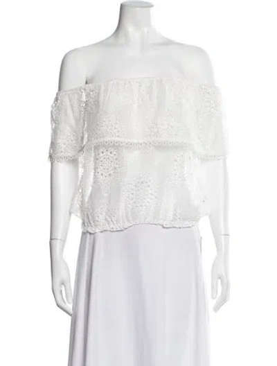 Pre-owned Miss June Lace Pattern Off-the-shoulder Blouse In White