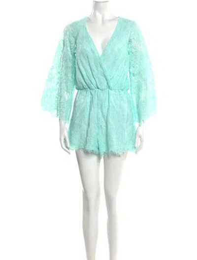 Pre-owned Miss June Lace Pattern Plunge Neckline Romper In Green