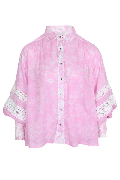 Miss June Lia Long Sleeves Top In Pink | Tailored Fit, Floral Print, Puffed Sleeves &amp; Smocked Cuffs | Wome