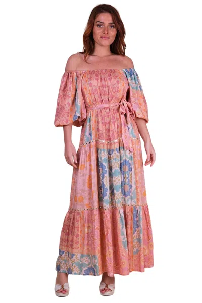 Miss June Martina Long Dress Peach In Brown