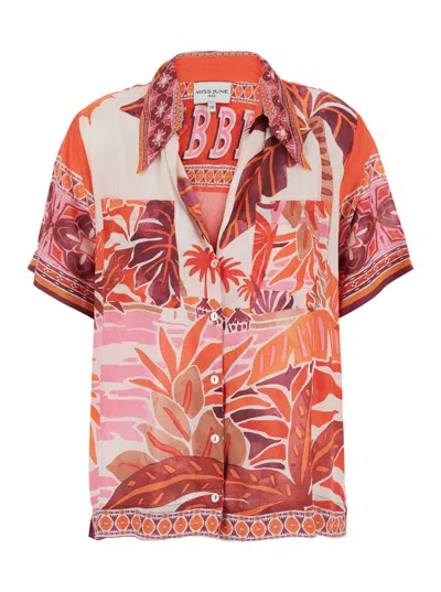 Miss June Modal Floral-print Shirt In Orange